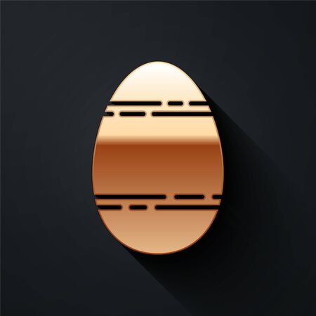 Gold Easter egg icon isolated on black background. Happy Easter. Long shadow style. Vector Illustrationのイラスト素材