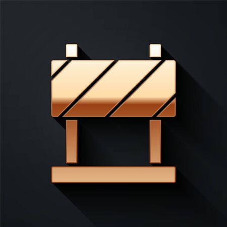 Gold Road barrier icon isolated on black background. Symbol of restricted area which are in under construction processes. Repair works. Long shadow style. Vector.のイラスト素材