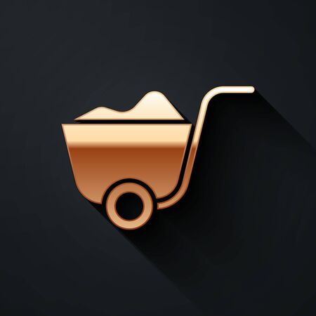 Gold Shovel icon isolated on black background. Gardening tool. Tool for horticulture, agriculture, farming. Long shadow style. Vector.のイラスト素材