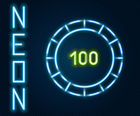 Glowing neon line Casino chips icon isolated on black background. Casino gambling. Colorful outline concept. Vector Illustration.のイラスト素材