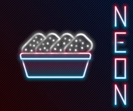 Glowing neon line Chicken nuggets in box icon isolated on black background. Colorful outline concept. Vector. Illustrationのイラスト素材