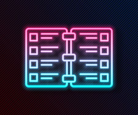 Glowing neon line Restaurant cafe menu icon isolated on black background. Vector. Illustrationのイラスト素材