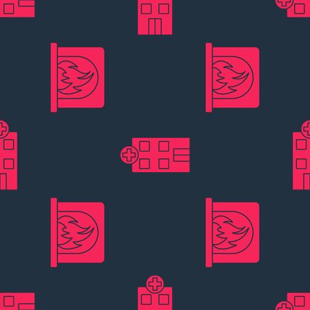 Set Interior fireplace and Medical hospital building on seamless pattern. Vector.のイラスト素材