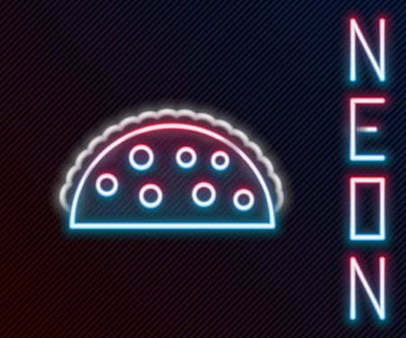 Glowing neon line Taco with tortilla icon isolated on black background. Traditional mexican fast food menu. Colorful outline concept. Vector Illustrationのイラスト素材