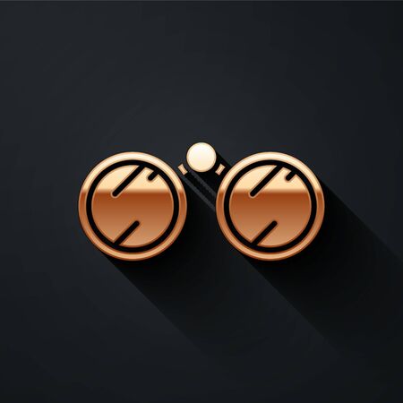 Gold Binoculars icon isolated on black background. Find software sign. Spy equipment symbol. Long shadow style. Vector Illustrationのイラスト素材