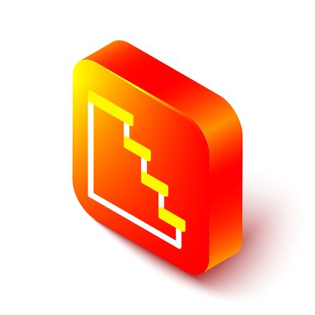 Isometric line Staircase icon isolated on white background. Orange square button. Vector Illustrationのイラスト素材