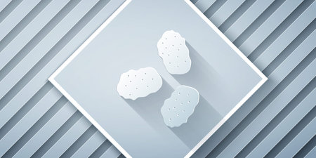 Paper cut Chicken nuggets icon isolated on grey background. Paper art style. Vector Illustration