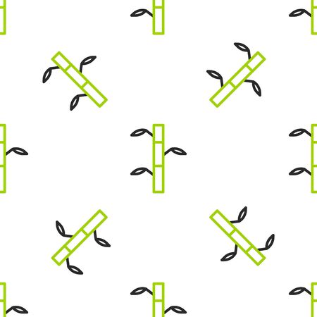 Line Bamboo stems with leaves icon isolated seamless pattern on white background. Vector Illustration.のイラスト素材
