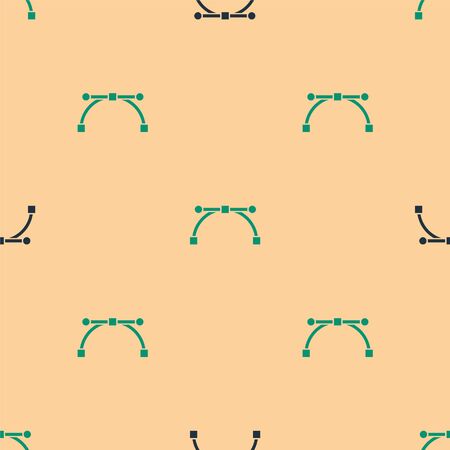 Green and black Bezier curve icon isolated seamless pattern on beige background. Pen tool icon. Vector Illustrationのイラスト素材