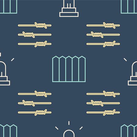 Set line Motion sensor, Barbed wire and Garden fence wooden on seamless pattern. Vectorのイラスト素材