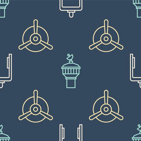 Set line Metal detector in airport, Plane propeller and Radar on seamless pattern. Vectorのイラスト素材