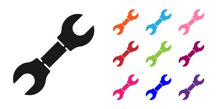Black Wrench spanner icon isolated on white background. Set icons colorful. Vector Illustrationのイラスト素材