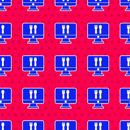 Blue Online ordering and fast food delivery icon isolated seamless pattern on red background. Vector Illustrationのイラスト素材