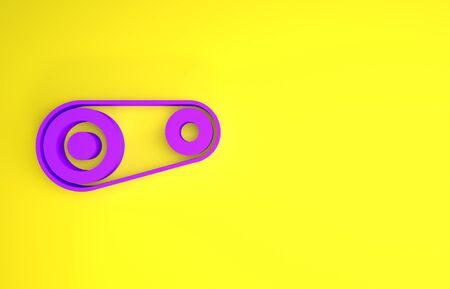 Purple Timing belt kit icon isolated on yellow background. Minimalism concept. 3d illustration 3D renderの写真素材