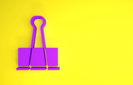 Purple Binder clip icon isolated on yellow background. Paper clip. Minimalism concept. 3d illustration 3D renderの写真素材