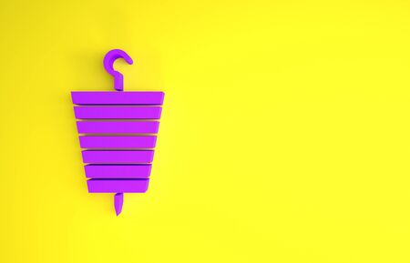 Purple Grilled shish kebab on skewer stick icon isolated on yellow background. Meat kebab on skewer stick. Picnic with grilled meat. Minimalism concept. 3d illustration 3D render.の写真素材