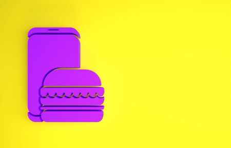 Purple Online ordering and fast food delivery icon isolated on yellow background. Burger sign. Minimalism concept. 3d illustration 3D renderの写真素材