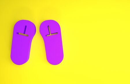 Purple Slipper icon isolated on yellow background. Flip flops sign. Minimalism concept. 3d illustration 3D renderの写真素材