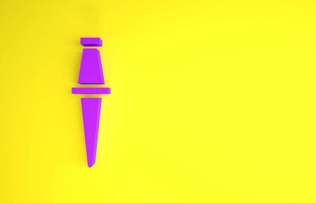 Purple Push pin icon isolated on yellow background. Thumbtacks sign. Minimalism concept. 3d illustration 3D render.の写真素材