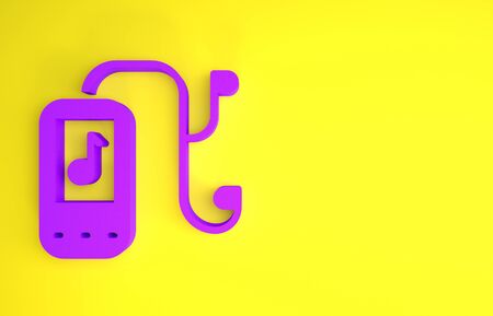 Purple Music player icon isolated on yellow background. Portable music device. Minimalism concept. 3d illustration 3D renderの写真素材