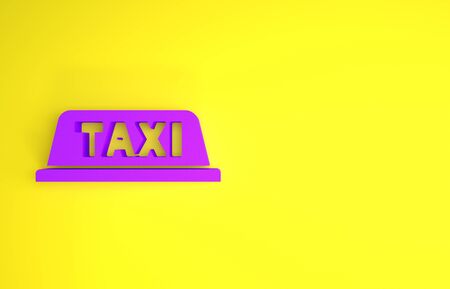Purple Taxi car roof icon isolated on yellow background. Minimalism concept. 3d illustration 3D renderの写真素材