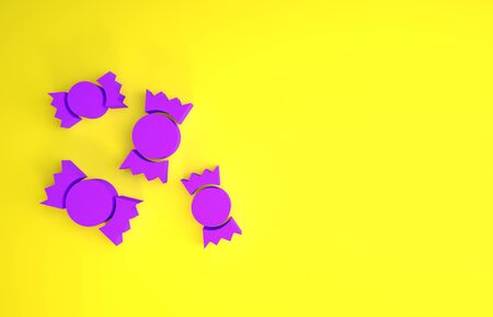 Purple Candy icon isolated on yellow background. Minimalism concept. 3d illustration 3D renderの写真素材