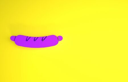 Purple Hotdog sandwich icon isolated on yellow background. Sausage icon. Fast food sign. Minimalism concept. 3d illustration 3D renderの写真素材