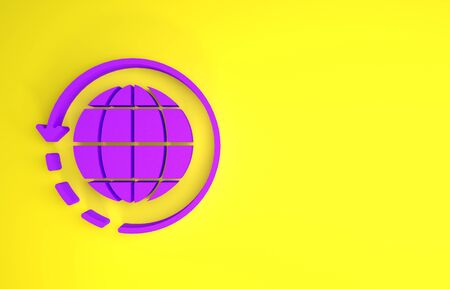 Purple Worldwide shipping and cardboard box icon isolated on yellow background. Minimalism concept. 3d illustration 3D renderの写真素材