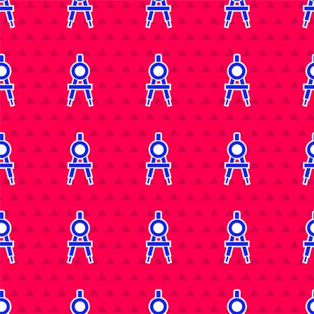 Blue Drawing compass icon isolated seamless pattern on red background. Compasses sign. Drawing and educational tools. Geometric instrument. Vector Illustrationのイラスト素材