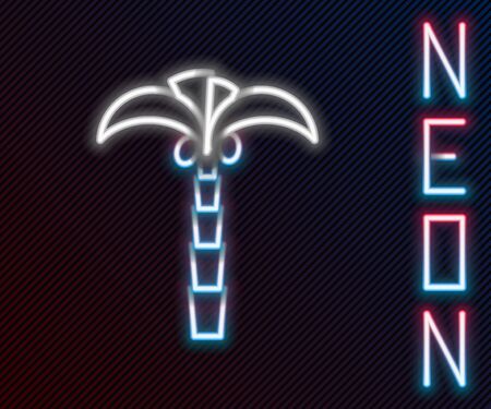 Glowing neon line Tropical palm tree icon isolated on black background. Coconut palm tree. Colorful outline concept. Vector Illustrationのイラスト素材