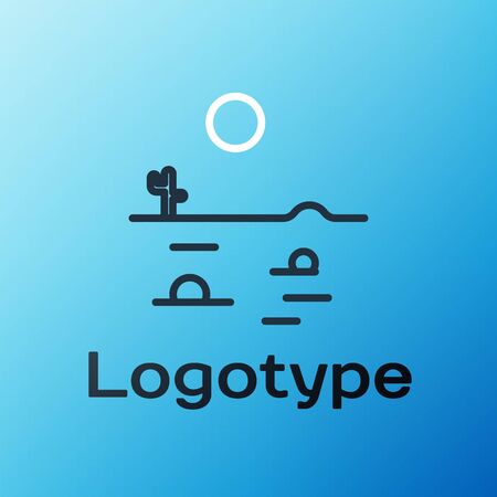 Line Desert landscape with cactus icon isolated on blue background. Colorful outline concept. Vector Illustrationのイラスト素材