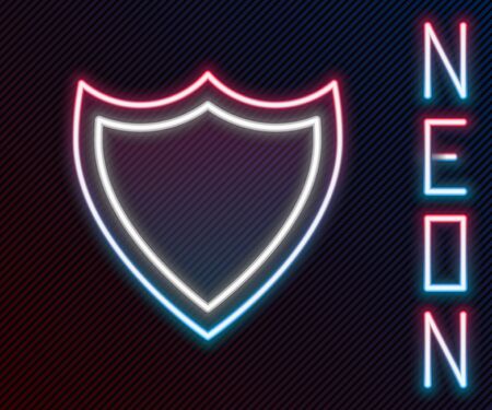 Glowing neon line Shield icon isolated on black background. Guard sign. Security, safety, protection, privacy concept. Colorful outline concept. Vector Illustrationのイラスト素材
