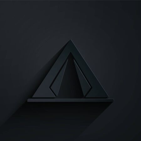 Paper cut Tourist tent icon isolated on black background. Camping symbol. Paper art style. Vector Illustration.のイラスト素材