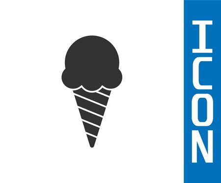 Grey Ice cream in waffle cone icon isolated on white background. Sweet symbol.  Vector Illustration.のイラスト素材