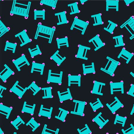 Line Baby crib cradle bed icon isolated seamless pattern on black background.  Vector Illustration.のイラスト素材