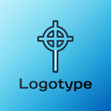 Line Christian cross icon isolated on blue background. Church cross. Colorful outline concept. Vector Illustration.のイラスト素材