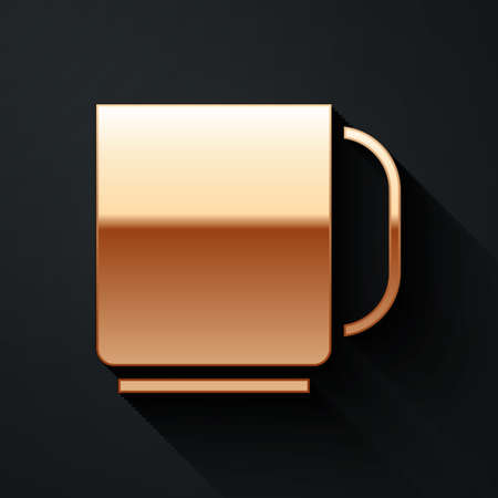 Gold Coffee cup icon isolated on black background. Tea cup. Hot drink coffee. Long shadow style. Vector Illustration.のイラスト素材