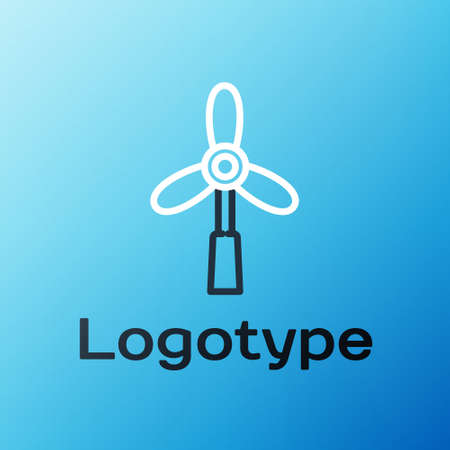 Line Wind turbine icon isolated on blue background. Wind generator sign. Windmill for electric power production. Colorful outline concept. Vector Illustration.のイラスト素材