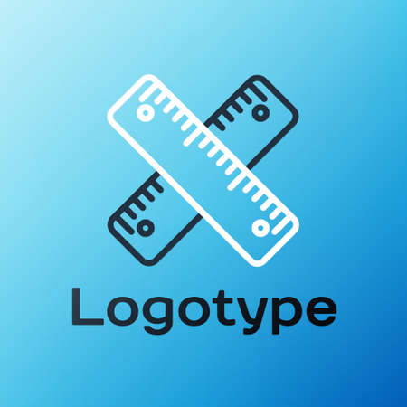 Line Crossed ruler icon isolated on blue background. Straightedge symbol. Colorful outline concept. Vector Illustration.のイラスト素材