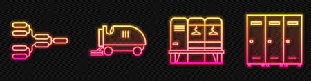 Set line Locker or changing room, Championship tournament bracket, Ice resurfacer and Locker or changing room. Glowing neon icon. Vector.のイラスト素材