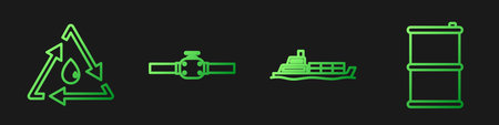 Set line Oil tanker ship, Oil drop with recycle, Industry pipes and valve and Barrel oil. Gradient...