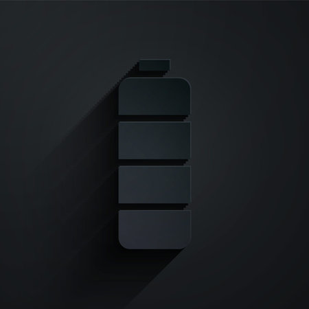 Paper cut Battery charge level indicator icon isolated on black background. Paper art style. Vector Illustrationのイラスト素材