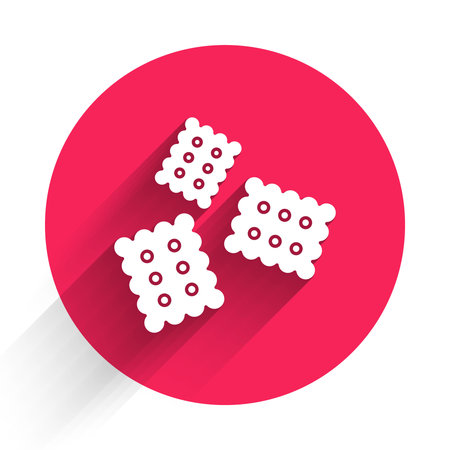 White Cracker biscuit icon isolated with long shadow. Sweet cookie. Red circle button. Vector Illustrationのイラスト素材