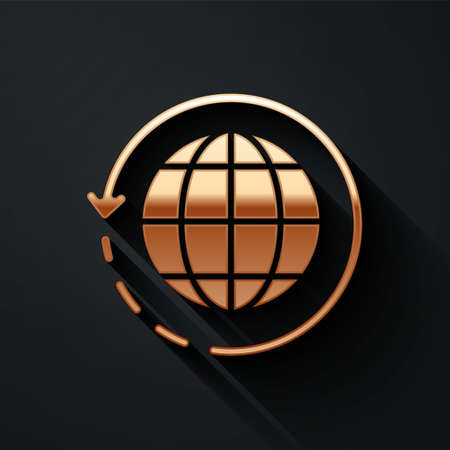 Gold Worldwide shipping and cardboard box icon isolated on black background. Long shadow style. Vector Illustrationのイラスト素材
