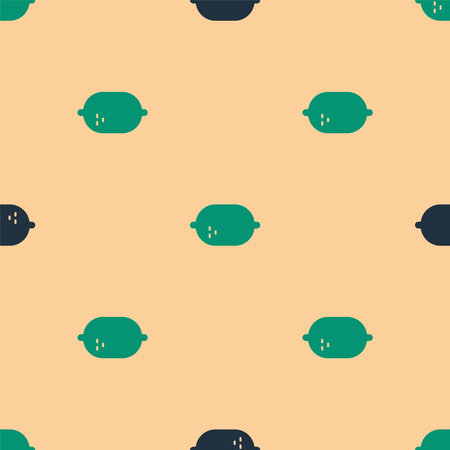 Green and black Lemon icon isolated seamless pattern on beige background. Vector Illustration