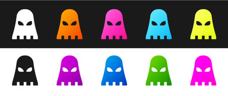 Set Executioner mask icon isolated on black and white background. Hangman, torturer, executor,...