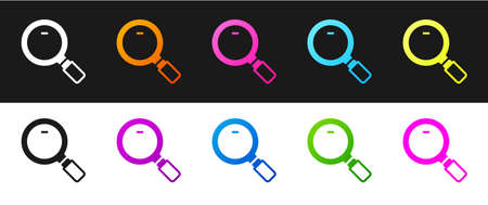 Set Magnifying glass icon isolated on black and white background. Search, focus, zoom, business symbol. Vector.のイラスト素材