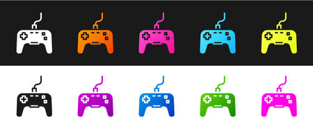 Set Gamepad icon isolated on black and white background. Game controller. Vector.