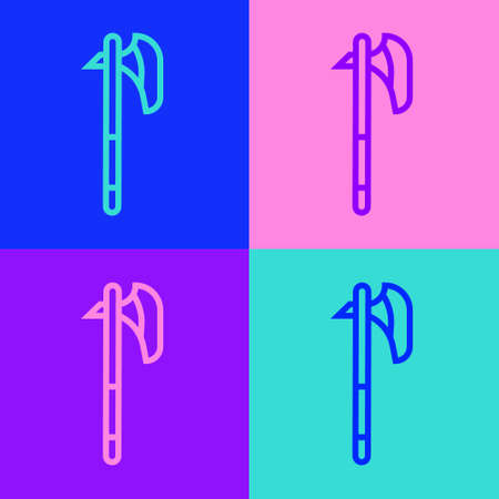 Pop art line Medieval axe icon isolated on color background. Battle axe, executioner axe. Medieval weapon. Vector.のイラスト素材