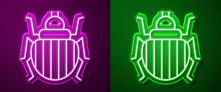 Glowing neon line Colorado beetle icon isolated on purple and green background. Vector.のイラスト素材